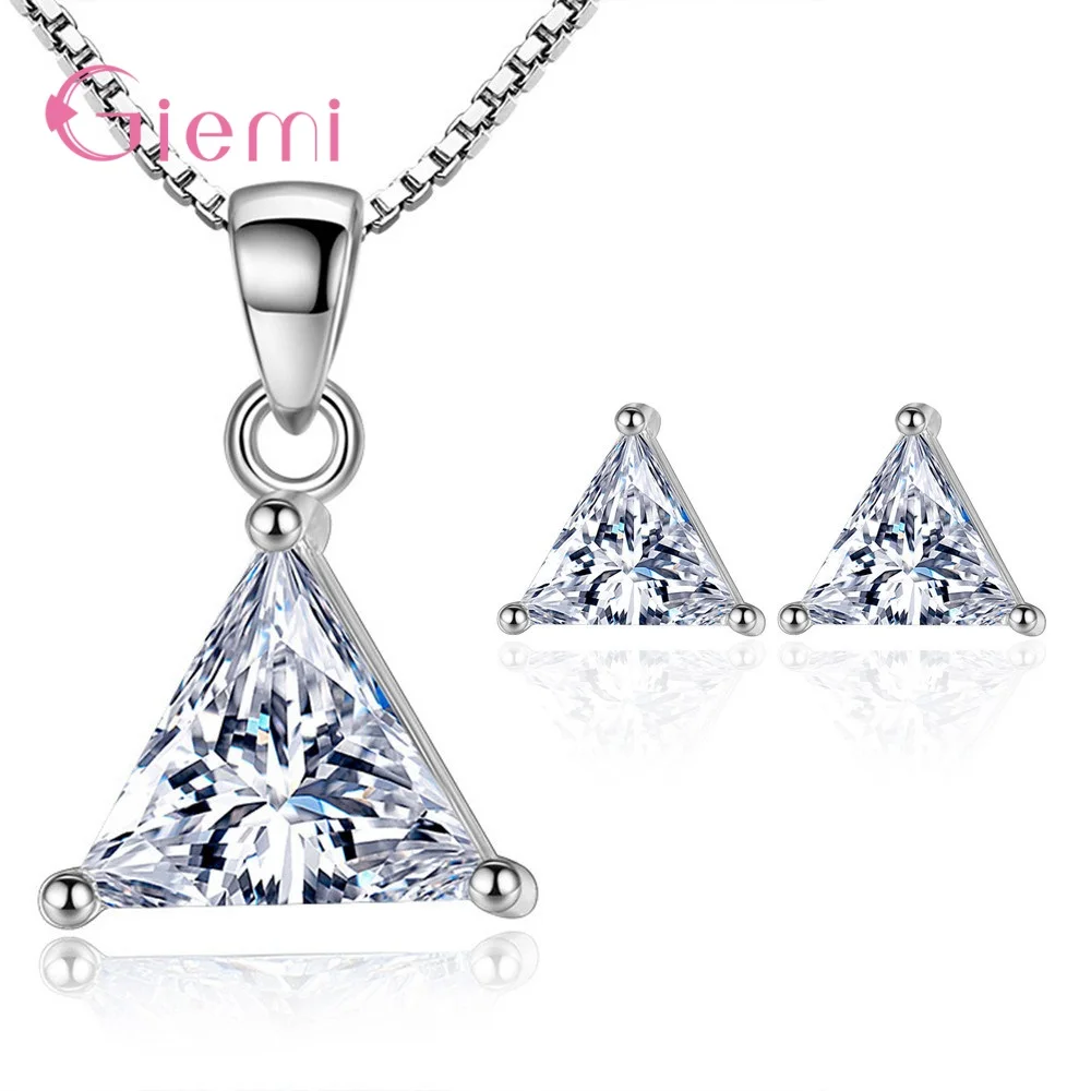 

New Shining Cubic Zirconia Pendant Necklace Earrings 925 Sterling Silver Fashion Jewelry Sets For Birthday/Anniversary Jewelry