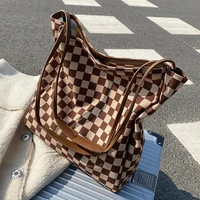 luxury plaid pattern handbags 2022 brand designer women soft canvas bucket bags ladies fashion retro style shopper shoulder bags