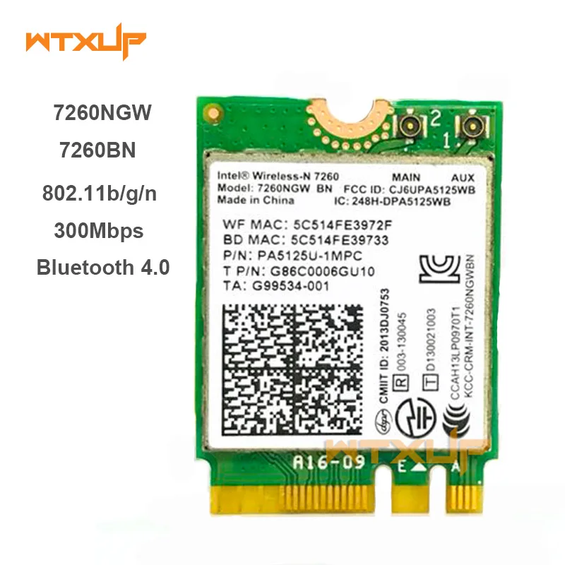 Беспроводная сетевая карта беспроводной сети N 7260 для Intel 7260NGW 7260BN wifi Bluetooth 4,0 NGFF M2 карта 300 Мбит/с wifi адаптер