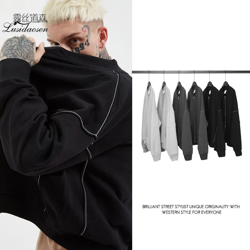 Мужское однотонное пальто с застежкой молнией|Мужские толстовки и свитшоты| |