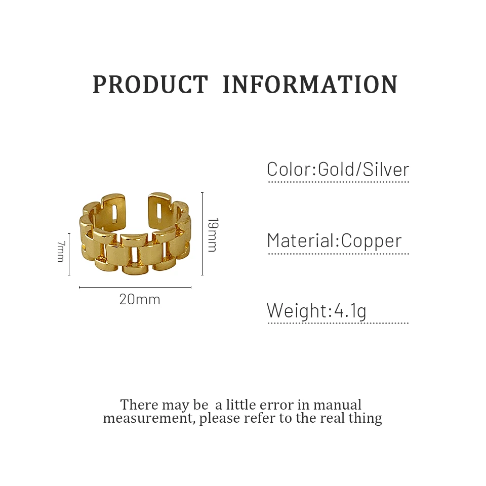 

Monlansher Metal Thick Chain Geometric Open Ring Gold Silver Color Metal Finger Ring for Women Statement Minimalist Ring Jewelry