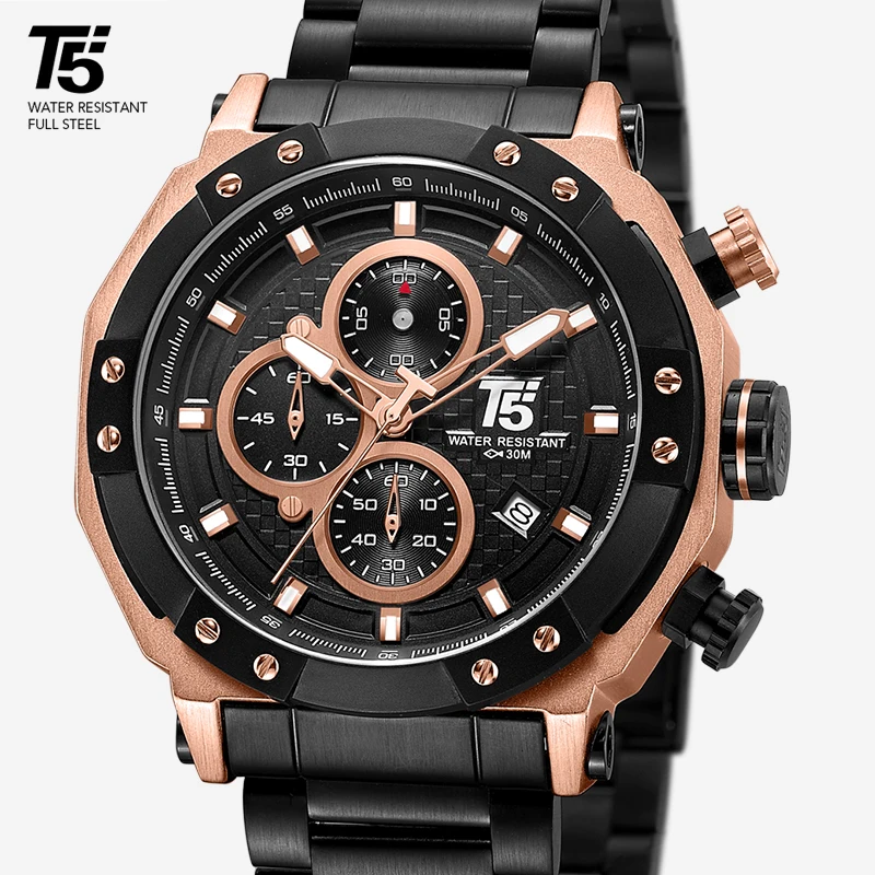 Розовое золото роскошный бренд мужские s кварцевые хронограф водонепроницаемые