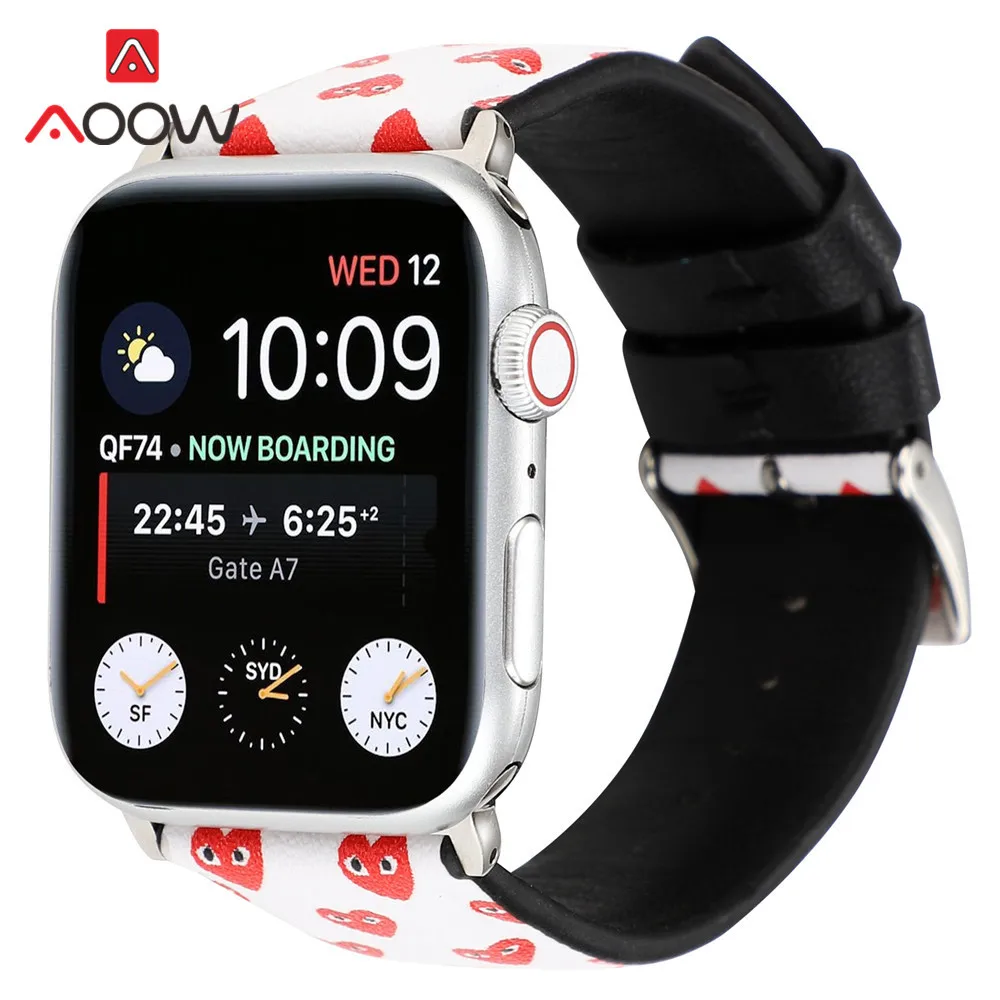 Кожаный ремешок для часов с камуфляжной печатью для Apple Watch, 40 мм, 44 мм, 38 мм, 42 мм, браслет с сердечками для мужчин и женщин, ремешок для iWatch 1, 2, 3, 4