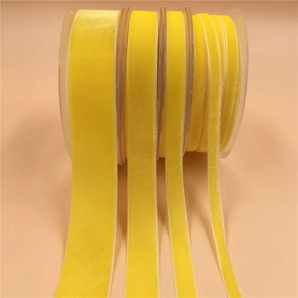 

6/9/16mm Single Face Lemon Yellow Velvet Ribbon for Handmade Gift Bouquet Wrapping Supplies Home Party Decoration ChristmasTape