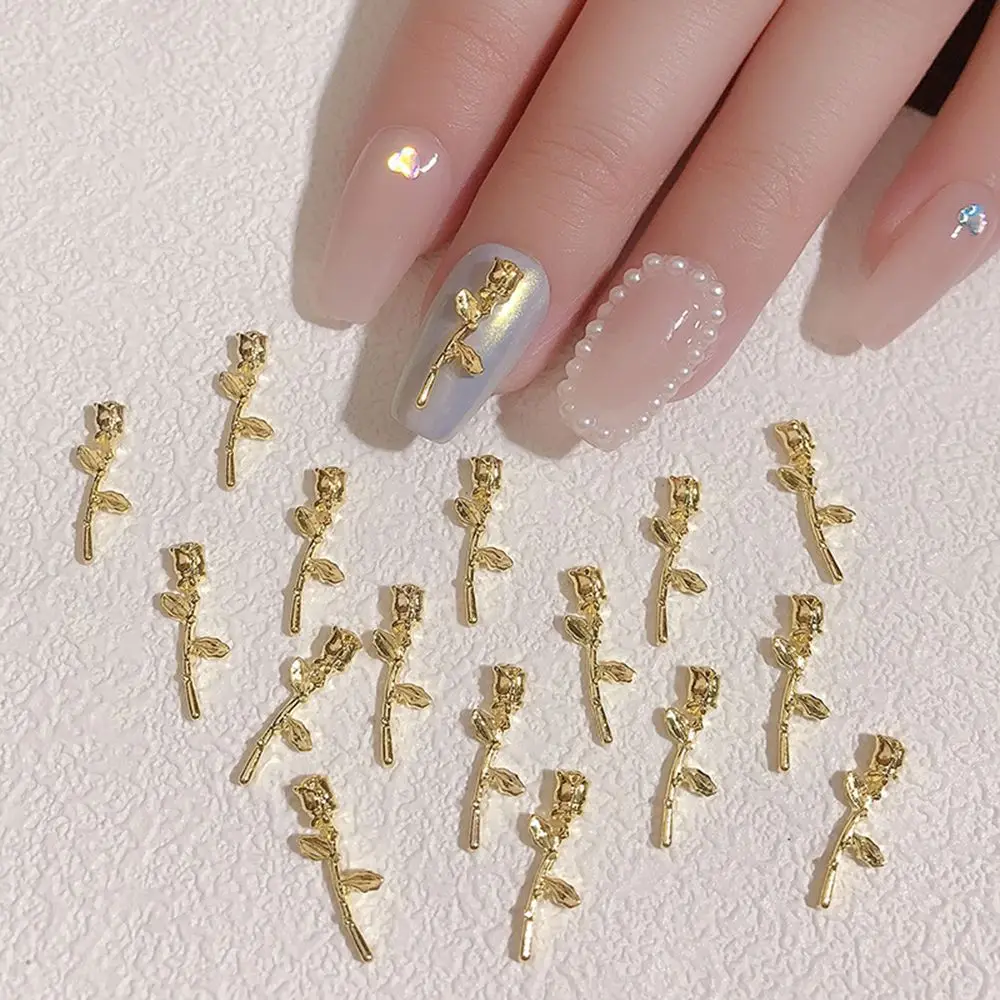 

10Pcs Nail Art Metal Rose Flower Alloy Jewelry Light Luxury Three-Dimensiona Nail Accessory Diamond DIY Nail Accessories