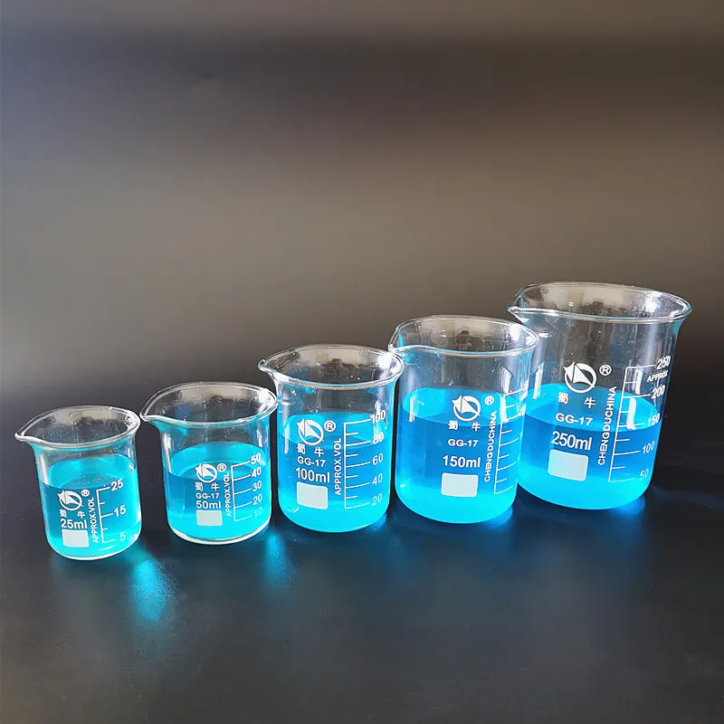 

5pcs/set 25ml/50ml/100ml/150ml/250ml Borosilicate Glass Low Form Beaker Chemistry Lab Heavy Wall