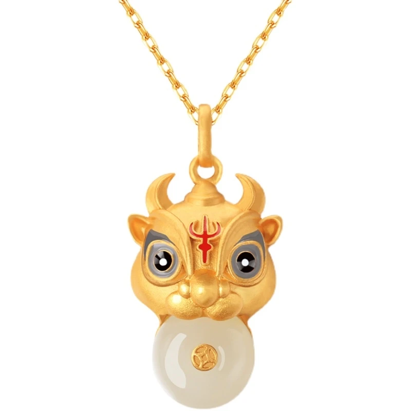 

New Product off Original Cow-Style Sterling Silver Ancient Style Gold Necklace Pendant Chinese Style Hetian Jade