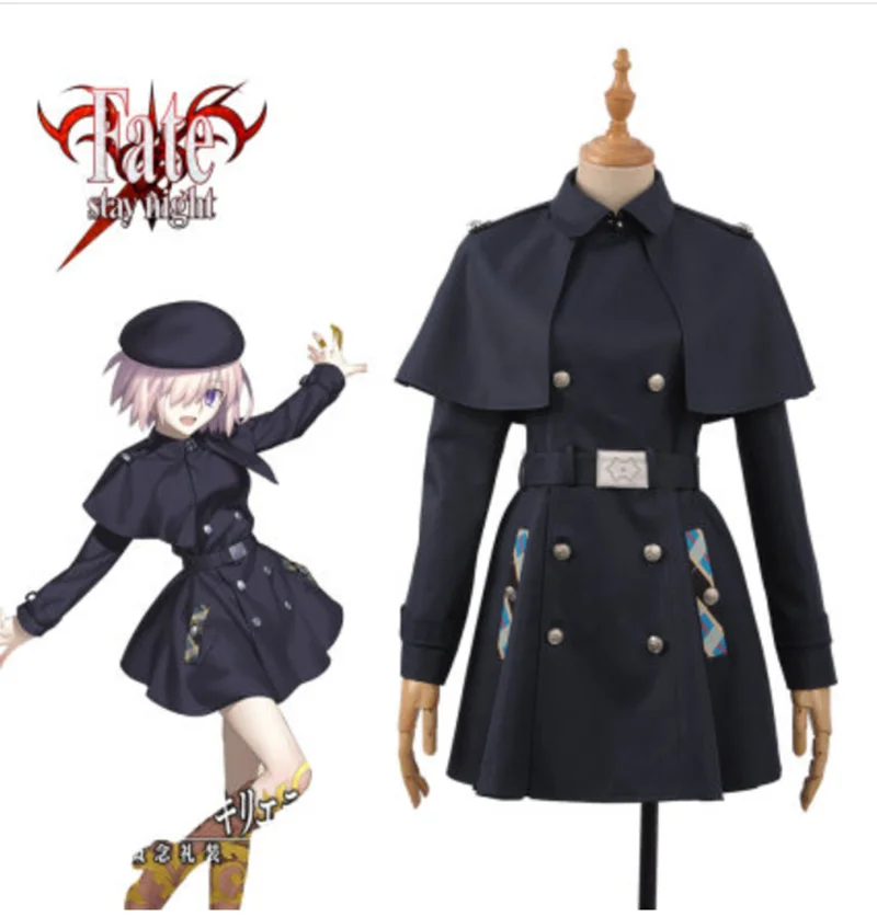 

Hight Quality Anime Fate/Grand Order Mash Kyrielight Funeral Clothing Woman Cosplay Costume Dress + Cloak + Belt + Beret