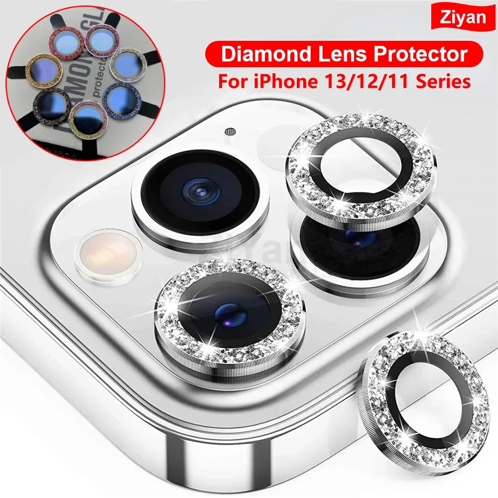 

Glitter Diamond Camera Lens Protector For iPhone 14 13 12 11 Pro Max Mini Camera Metal Ring Glass For iPhone 14 Protective Cap