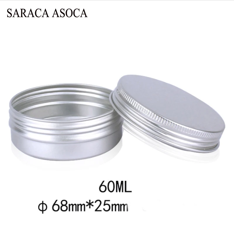

60ml Empty Refillable Aluminum Jars 60g Silver Metal Tin Cosmetic Containers Crafts Packaging Aluminum Box 50pcs/lot
