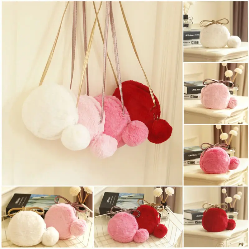 Модные детские милые круглые сумки через плечо для девочек меховые сумочки сумка