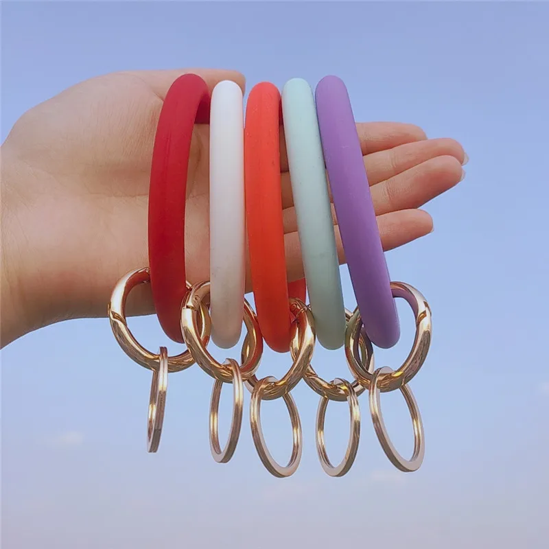 Модный мягкий силиконовый браслет цепочка для ключей женщин красочные круглые
