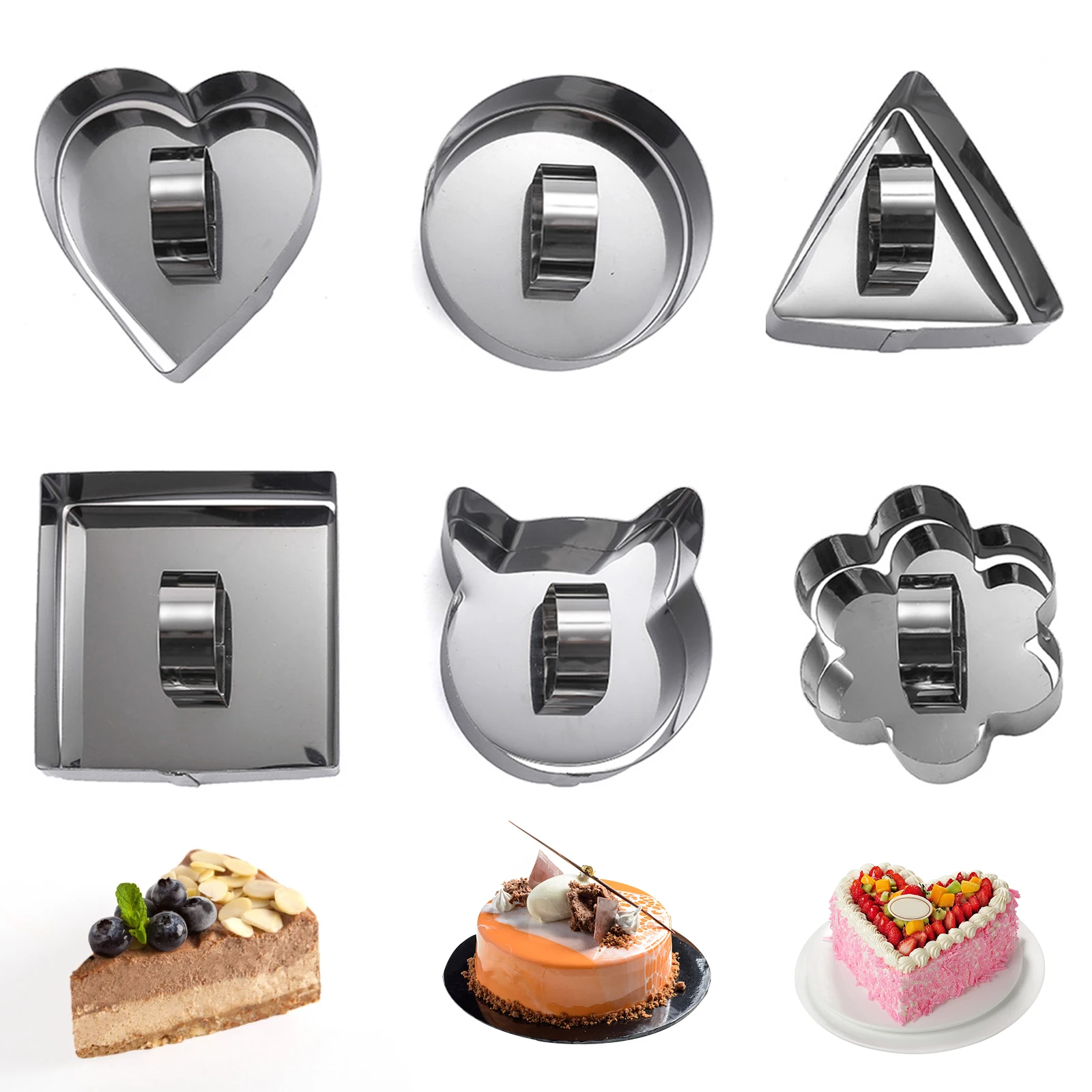 

6 шт. кольцо для муссового торта, резак для печенья, форма для торта из нержавеющей стали, инструмент для выпечки с пресс для еды, инструмент д...