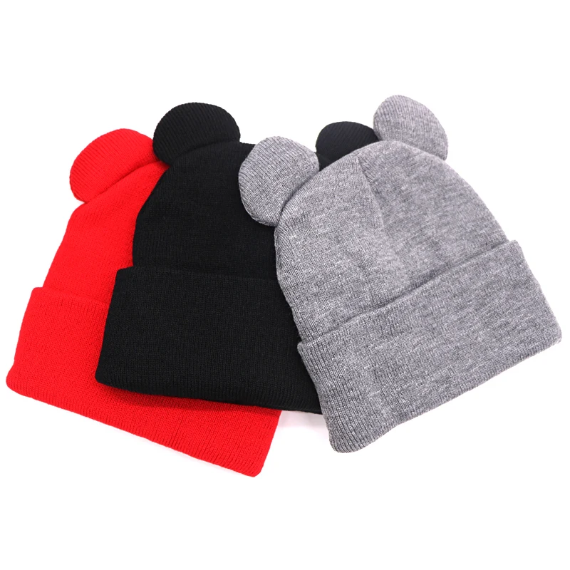 

Female Cute Ear Shape Cap Warm Winter Hat for Women Girls's Knitted Hat Cap Brand Hip Hop Cap Winter Beanie Baseball Cap