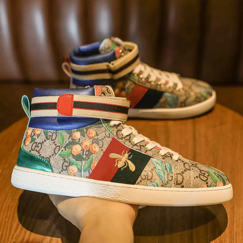 

2021 New Light Luxury Men's Leather Korean Version Trend Joker Leisure Shoes Fashion Personality High Top Shoes