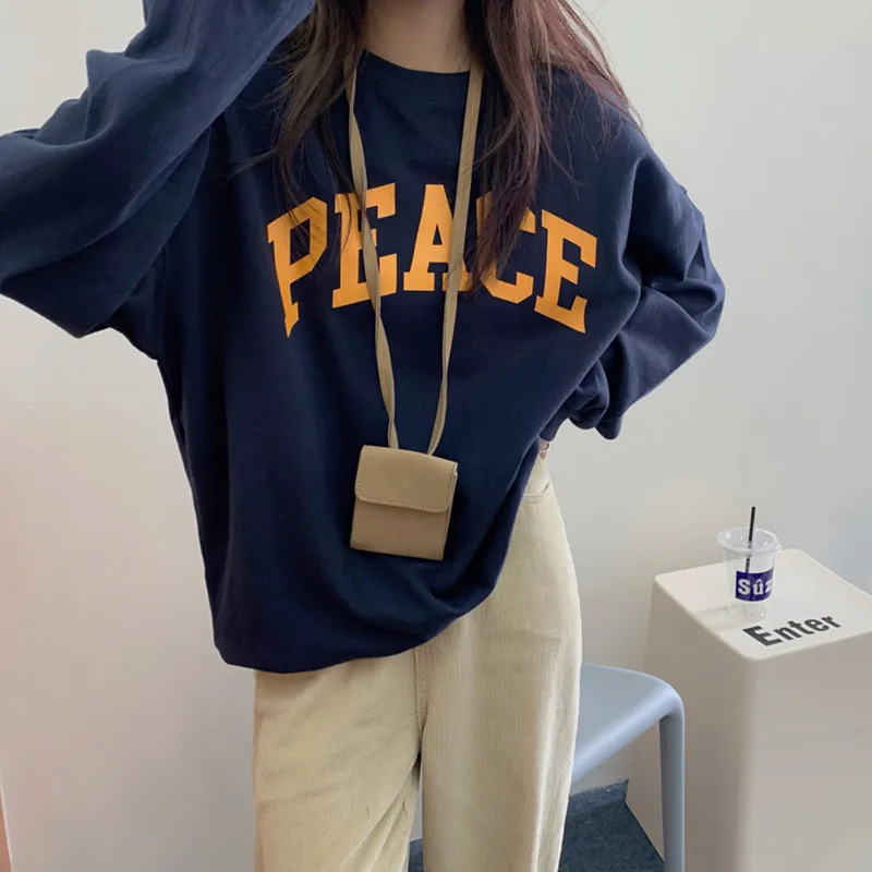 

Alien Kitty 2021 New Autumn Ladies Sweatshirt O Neck Letter Printing Loose Basic All-Match Korean Minimalist Classic Hot Top