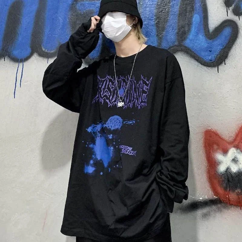 

T-shirt Men's And Women's Autumn Harajuku Trend Dark Alphabet Pattern Loose Round Neck Long Sleeve T-shirt Men's And Women's