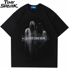 2021 Мужская футболка Харадзюку оверсайз в стиле хип-хоп Уличная Футболка с принтом призрака летняя хлопковая свободная футболка с коротким рукавом черного цвета