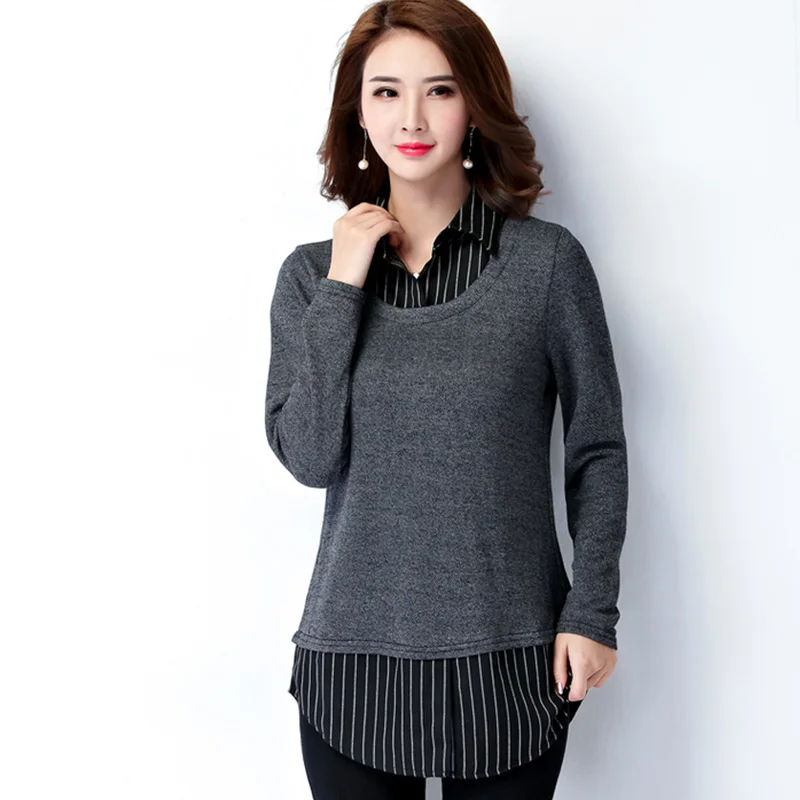 Новинка 2019 года сезон весна осень большие размеры женская футболка топы из двух