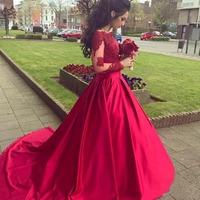 vestido de festa de noche 2022 red ball gown evening dress long sleeve lace woman formal evening party gown robe de soiree