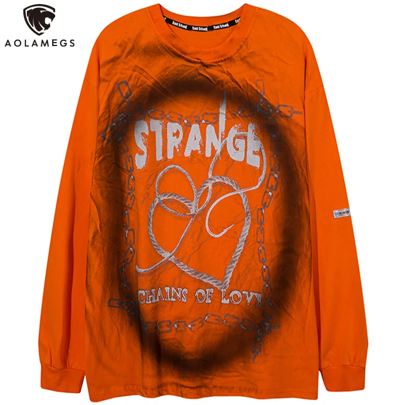 

Aolamegs Толстовка для мужчин в форме сердца с цепочкой на шнурке, пуловер с струйным принтом, пара повседневных мешковатых Модных Хип-хопов, ул...