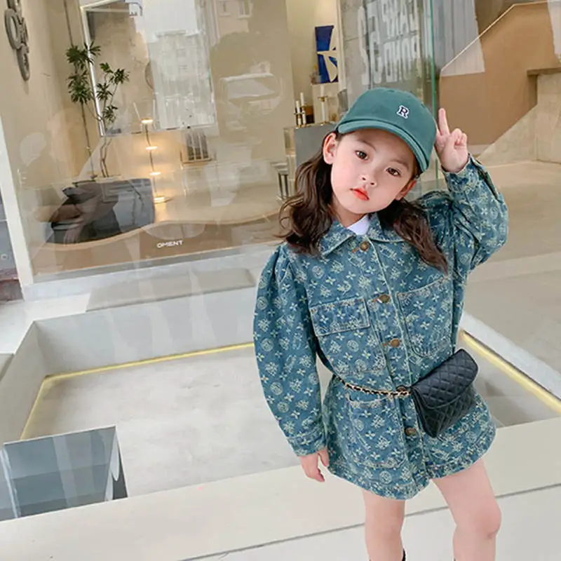 Осенняя джинсовая куртка для девочек модные длинные пальто детская одежда