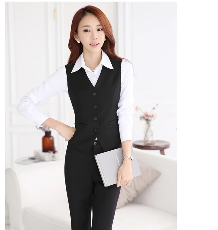 IZICFLY Autumn Winter Blue Slim Office Pants Suit with Blazer Set Uniform Elegant Business Women Suits with Trouser work wear