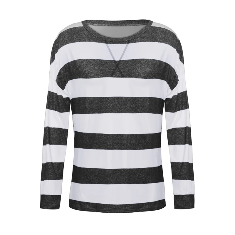 

Women's Fashion Round Neck Stripe Print Casual Long Sleeve T-shirt Top