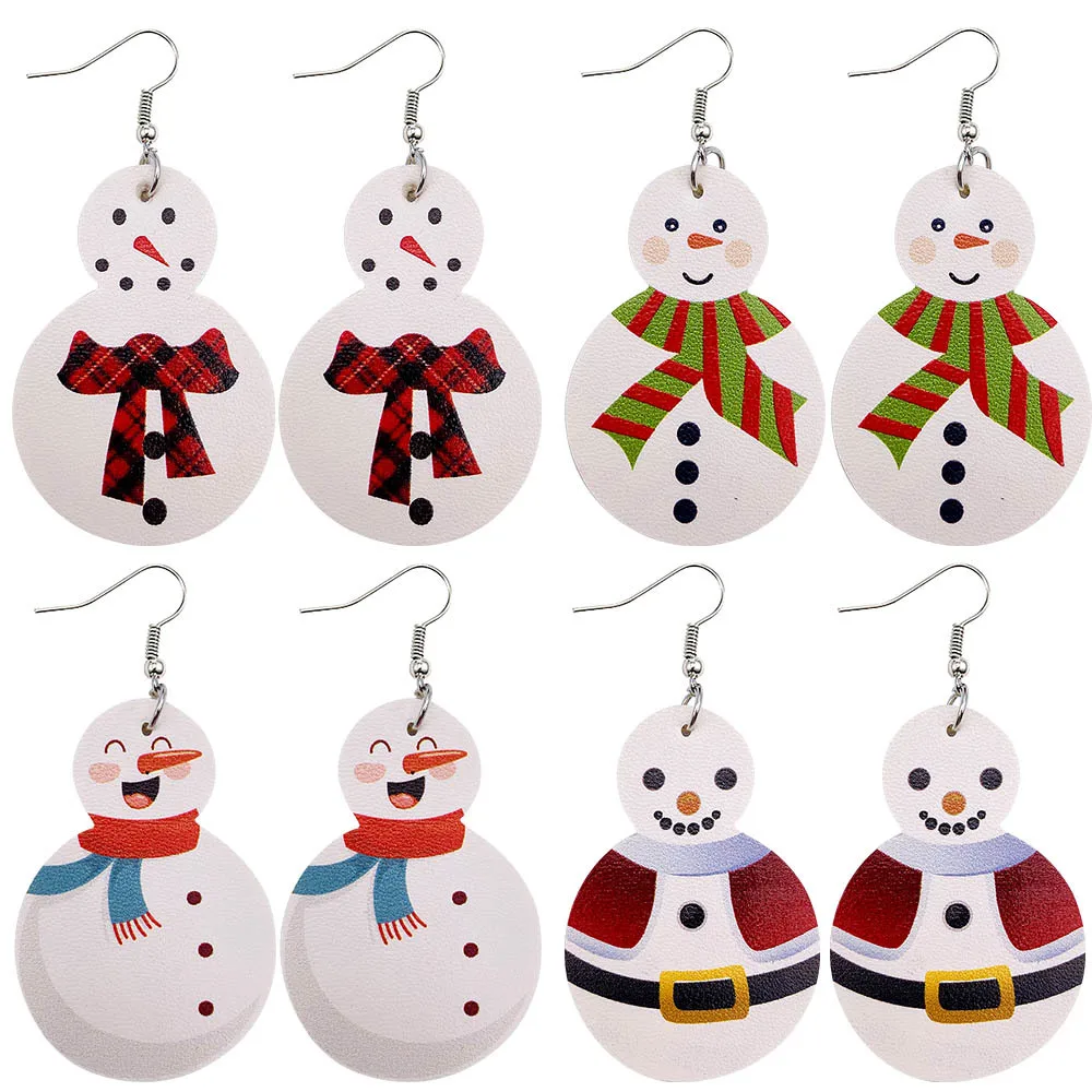 

E7732 ZWPON Cute Christmas Snowman Earrings PU Leather Statement Earrings Jewelry Wholesale
