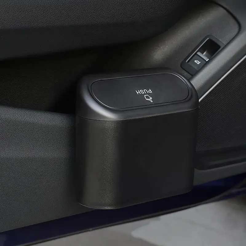 

Car Clamshell Trash Bin Hanging Vehicle Garbage Dust Case Storage Box Black ABS Square Pressing Trash Can Universal Organizer