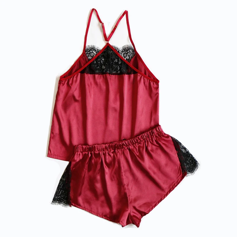

Home Furnishing Pajamas Sexy Lingerie Cross-Back Lace Perspective Set Satin Shorts Harajuku Sexy Two-Piece Pajama Set