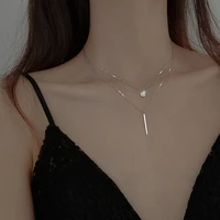 fashion classic silver plated necklace double round shiny zircon long pendant shiny clavicle chain girls exquisite accessories