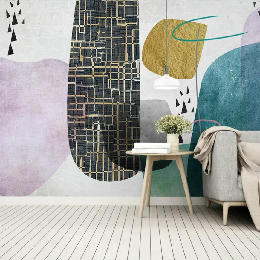 Прямая поставка 3d розовые и синие обои геометрический узор черно белое клетчатое