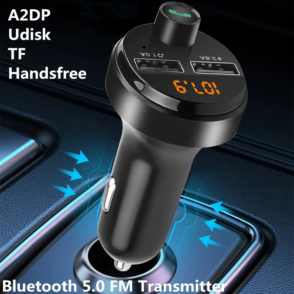 FM трансмиттер громкой связи Bluetooth 5 0 Aux модулятор Автомобильный комплект TF