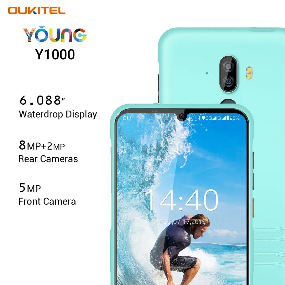 Мобильный телефон OUKITEL Y1000 экран 6 08 дюйма 19 5: 9 на базе Android 0 MT6580P 2 Гб ОЗУ 32 ПЗУ