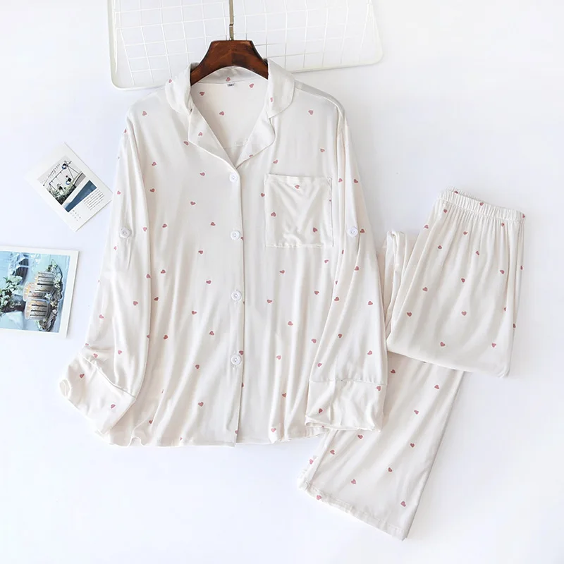 

Loose Loungewear Autumn Winter Modal Sleepwear Set New Print Pajamas Women Long Sleeve Ladie's Pyjamas Suit Homewear Pijamas