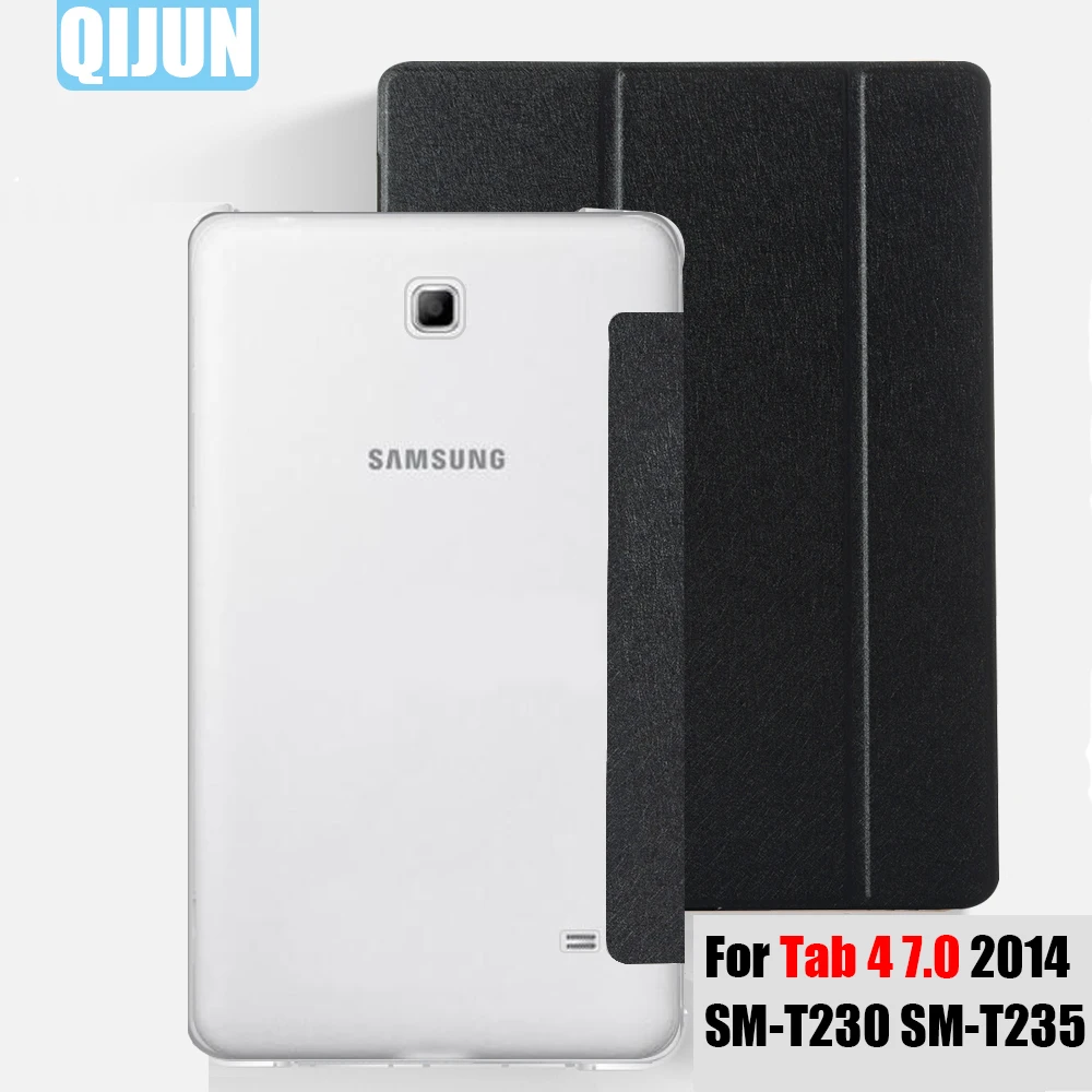 

Silk Tablet case for Samsung SM-T230 SM-T235 Leather funda Trifold Sleeve Stand Solid color cover bag for Galaxy Tab 4 7.0 2014