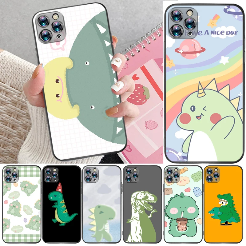 

Cute Funny Couples Dinosaur Flowers Color Painting Phone Case For iPhone 11 Pro Max Carcasa Funda Back Cover Cases