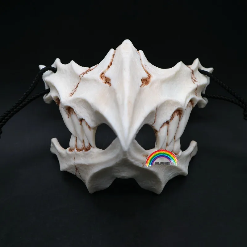 B полумаска для животных с длинными зубами демон Самурай белая маска костью Tengu