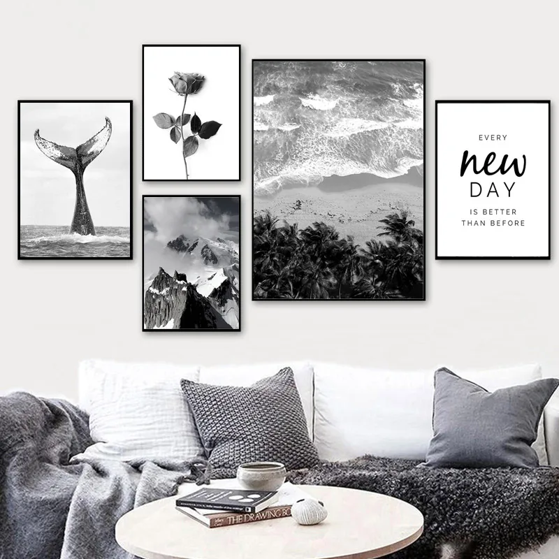 

Poster Black and White Modern Nordic Canvas Wall Art Paintings for Home Design Landscape Printings Room Decoration Frameless