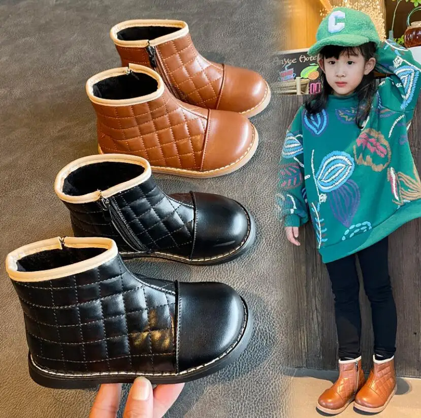 

Children Snow Boots 2021 Autumn Winter Cotton Shoes Boys Girls Waterproof Non-slip Ankle Boots Kids Leather Martin Boots Fashion