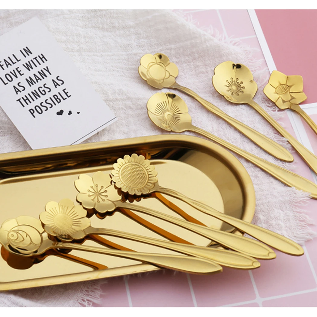 Цветочная кофейная ложка из нержавеющей стали креативная чайная десертная для