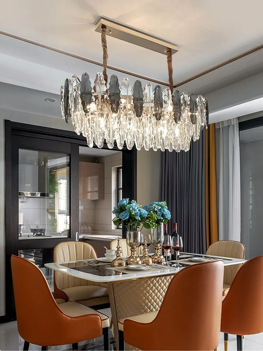Modern Art Deco Luxury Crystal E14 Chandelier Gray &amp Clear Suspend Lamp For Living Room Dinning Foyer Iron Hanging | Лампы и