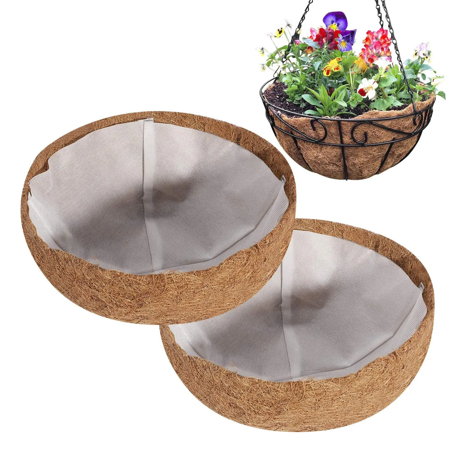 

Round Coconut Palm Liners Plant Holder Pat with Non-Woven Fabric Lining for Hanging Basket Garden Plant Decoration