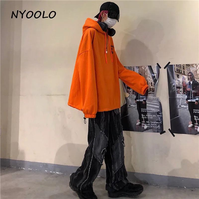 NYOOLO Harajuku street cross letters print thick warm hoodies Autumn winter long sleeve hooded pullovers Sweatshirt women men