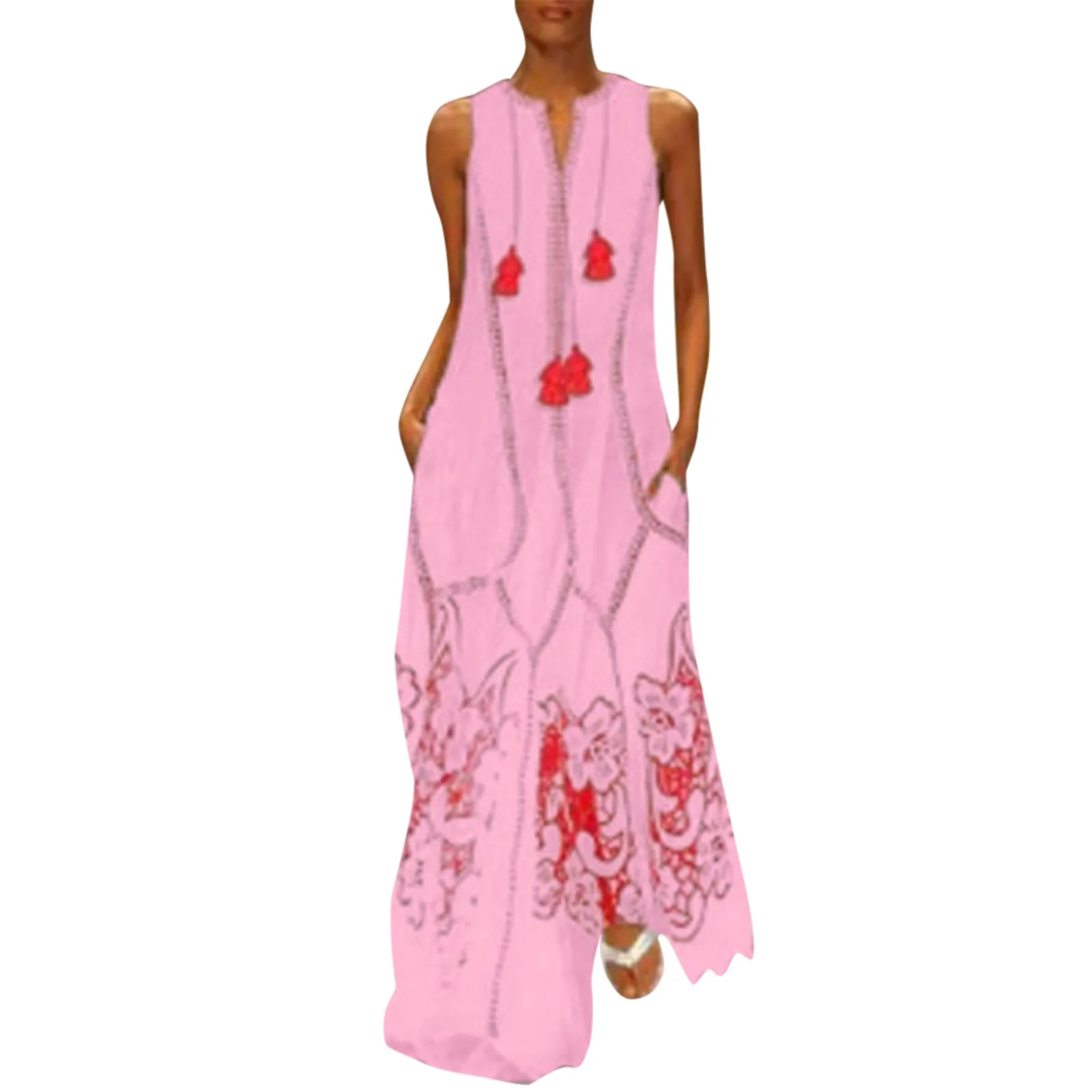 

Women Vintage Daily Casual Sleeveless Cotton-blend Printed Floral Summer Dress Vestidos De Mujer Casual