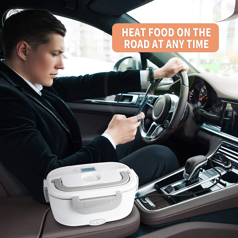 

2 In 1 Car + Home Electric Heating Lunch Box 12V-24V 110V Portable Stainless Steel Liner Bento Lunchbox Food Container Bento Box