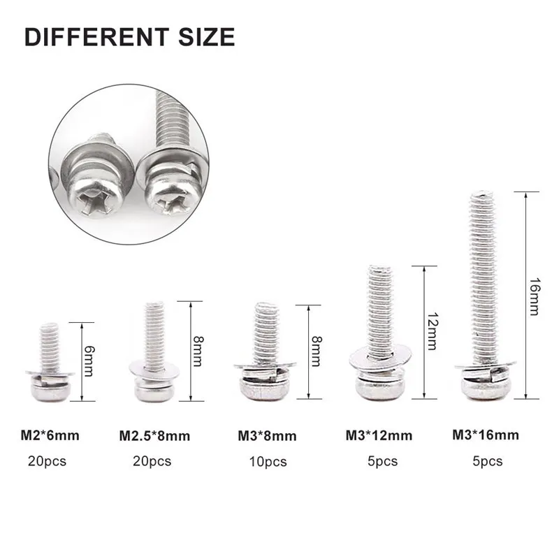 160 pcs M2 M2.5 M3 M4 M5 304 Stainless Steel Pan Head Screws Nuts Assortment Kit with Storage Box | Обустройство дома