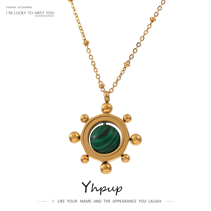 

Женское Ожерелье из Малахита, золотистое металлическое ожерелье, цепочка на шею, нержавеющая сталь, 18 K