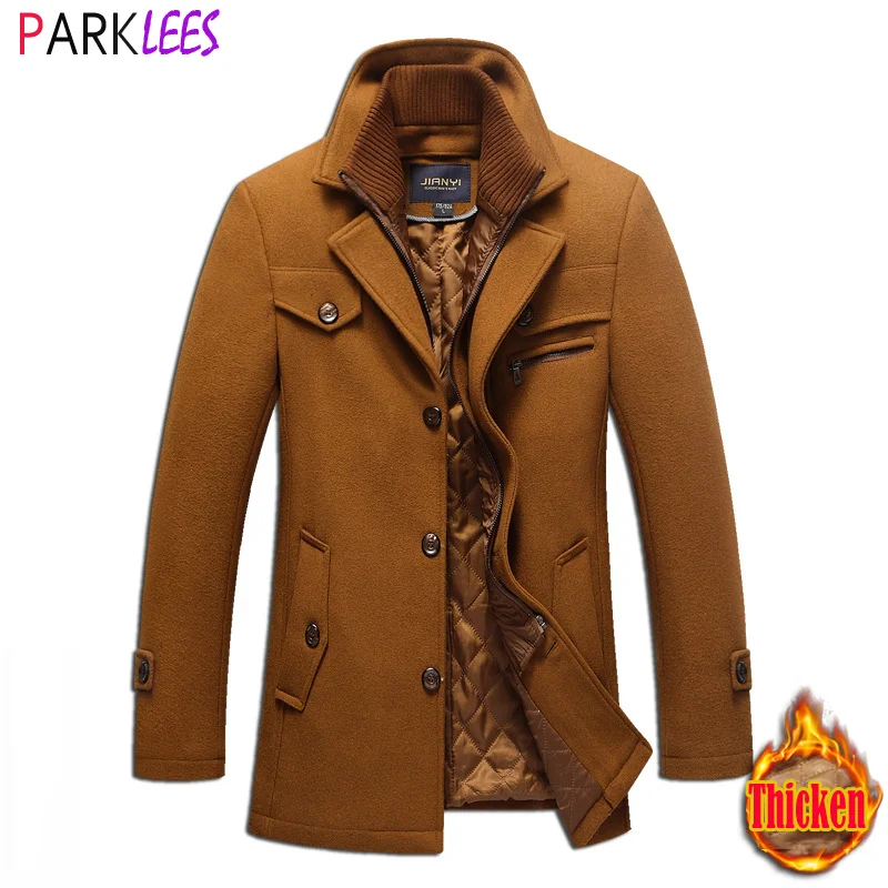 

Fake Two Pieces Wool Trench Coat Male 2021 Winter New Mens Cashmere Coat Slim Fit Woolen Peacoat Windbreaker Manteau Homme 5XL